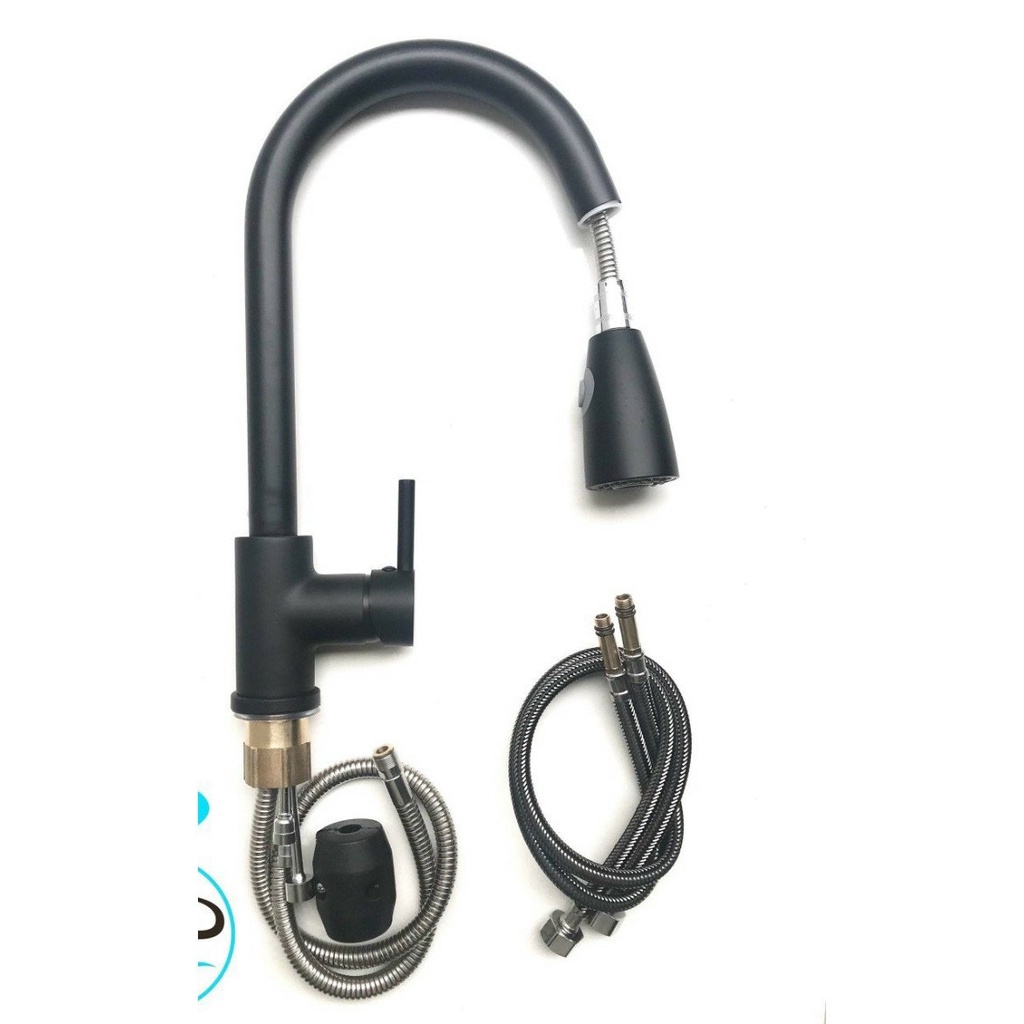 Vòi rửa bát ikiza ik- VR8000, vòi rút đen inox 304 bề mặt sơn chịu nhiệt tặng kèm dây cấp