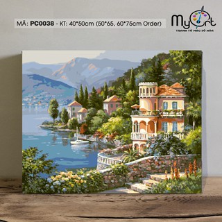 Tranh sơn dầu số hóa tự tô màu - Mã PC0038 Tranh phong cảnh bờ biển lâu đài bên biển Paint by numbers