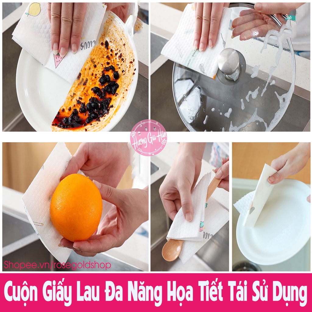 Cuộn Giấy Lau Vải Không Dệt Có Thể Tái Sử Dụng Họa Tiết , Vệ Sinh Bếp, Nhà Cửa Tiện Lợi, Siêu Thấm Hút