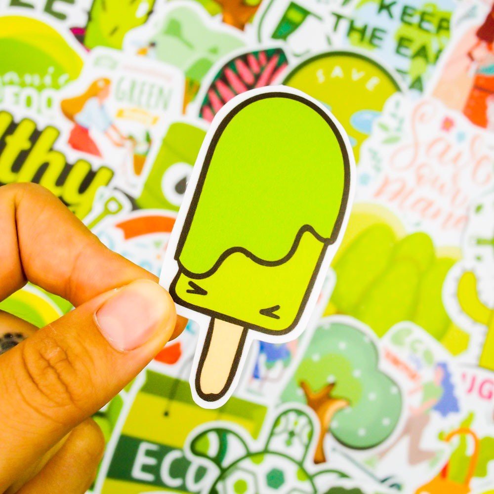 Green Xanh lá - hộp set 100 sticker decal hình dán nón bảo hiểm , laptop, xe máy, ô tô - STICKER FACTORY