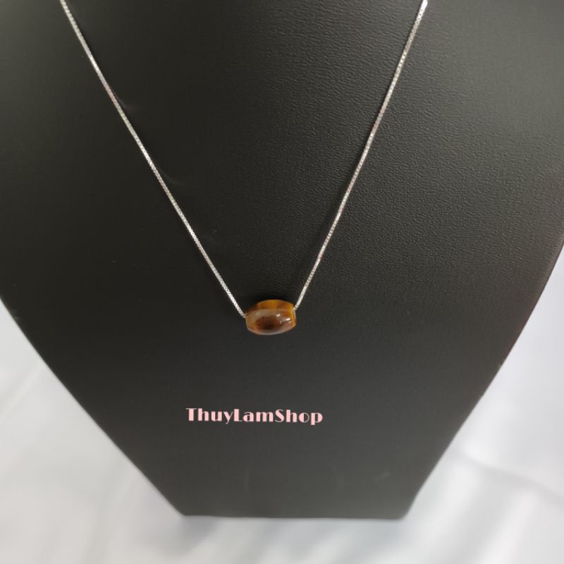 Vòng cổ dây chuyền bạc 925 vĩnh viễn bảo hành mix lu thống đá nâu vàng đầu xuôi đuôi lọt
