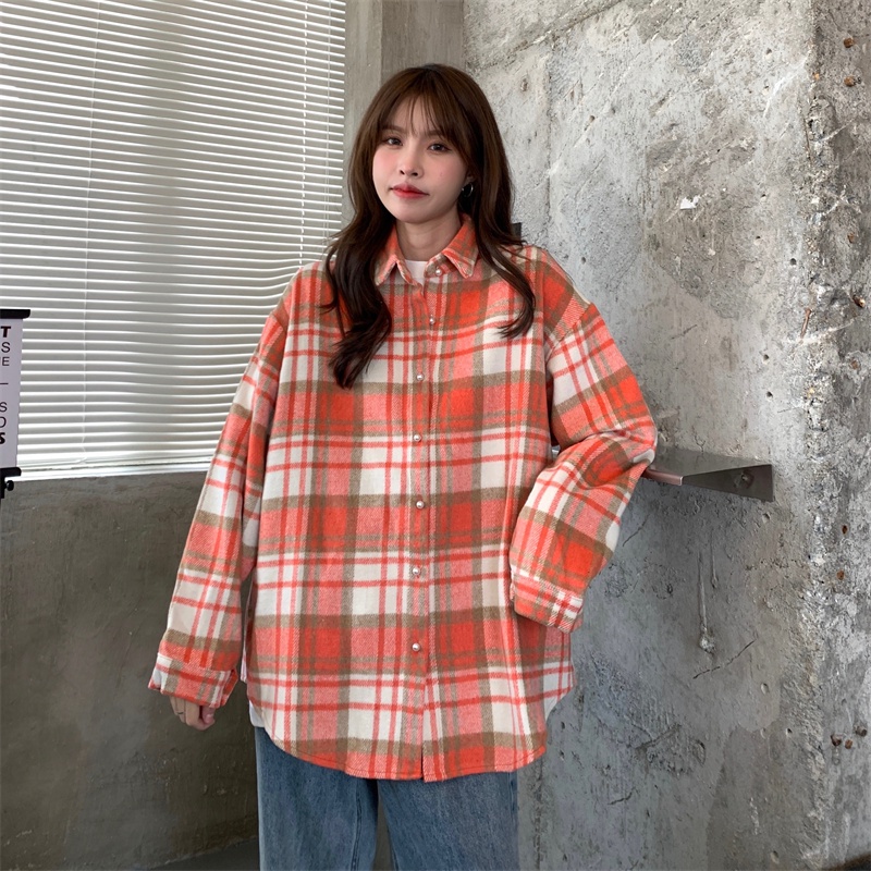 【ZHELIHANGFEI】Áo Sơ Mi Tay Dài Form Rộng Họa Tiết Kẻ Sọc Theo Phong Cách Retro Dễ