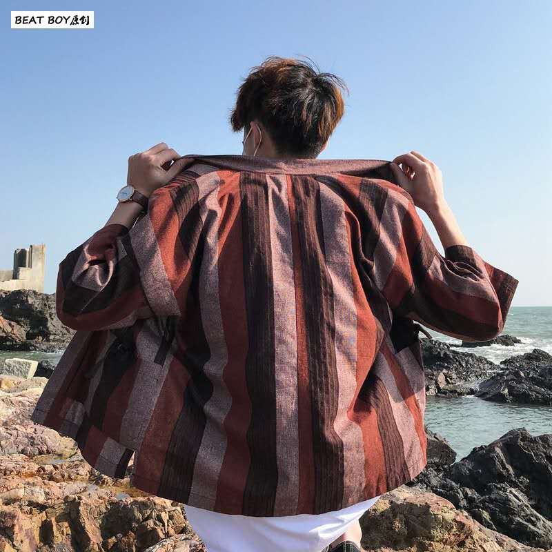 Áo Khoác Kimono Dáng Rộng Vải Cotton Kiểu Vintage Nhật Bản Cá Tính Cho Nam