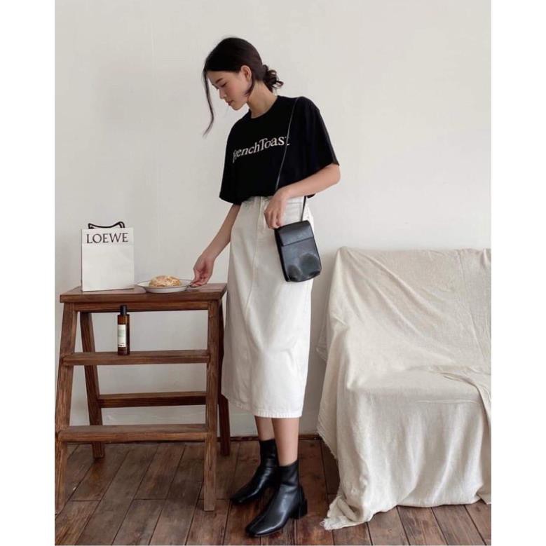 Sét áo thun cotton + chân váy kaki trắng T