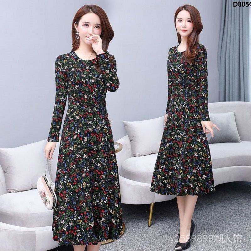 Đầm Dáng Dài In Họa Tiết Thời Trang Sang Trọng Cho Phụ Nữ Trung Niên
