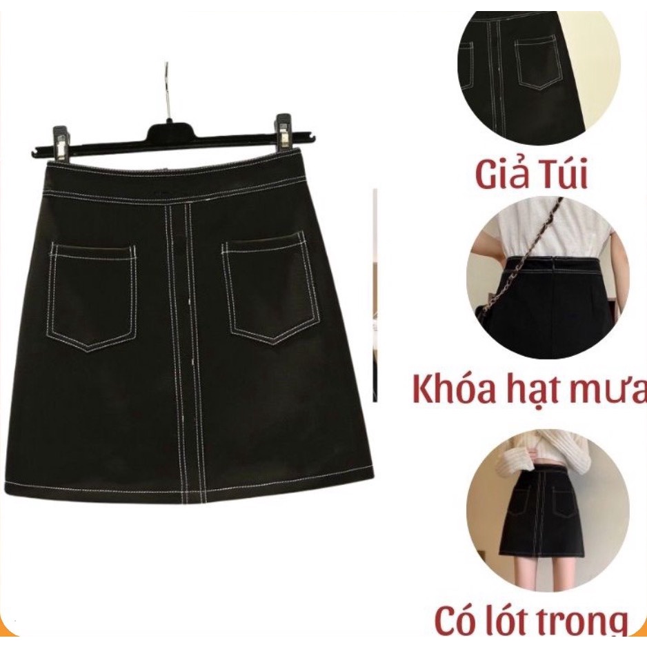Chân váy ngắn chữ a trần chỉ nổi giả túi thời trang Kanimi | BigBuy360 - bigbuy360.vn