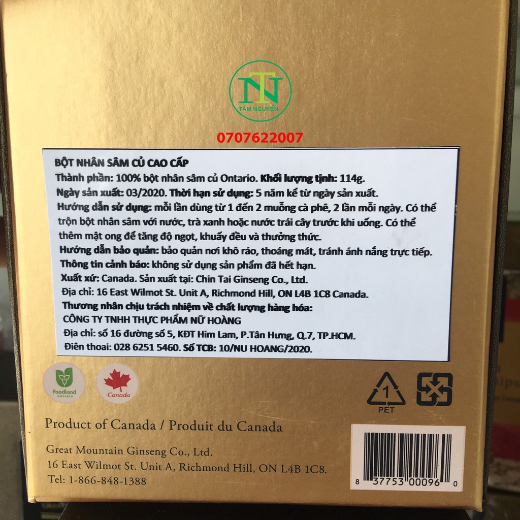 Bột Nhân Sâm củ cao cấp Canada