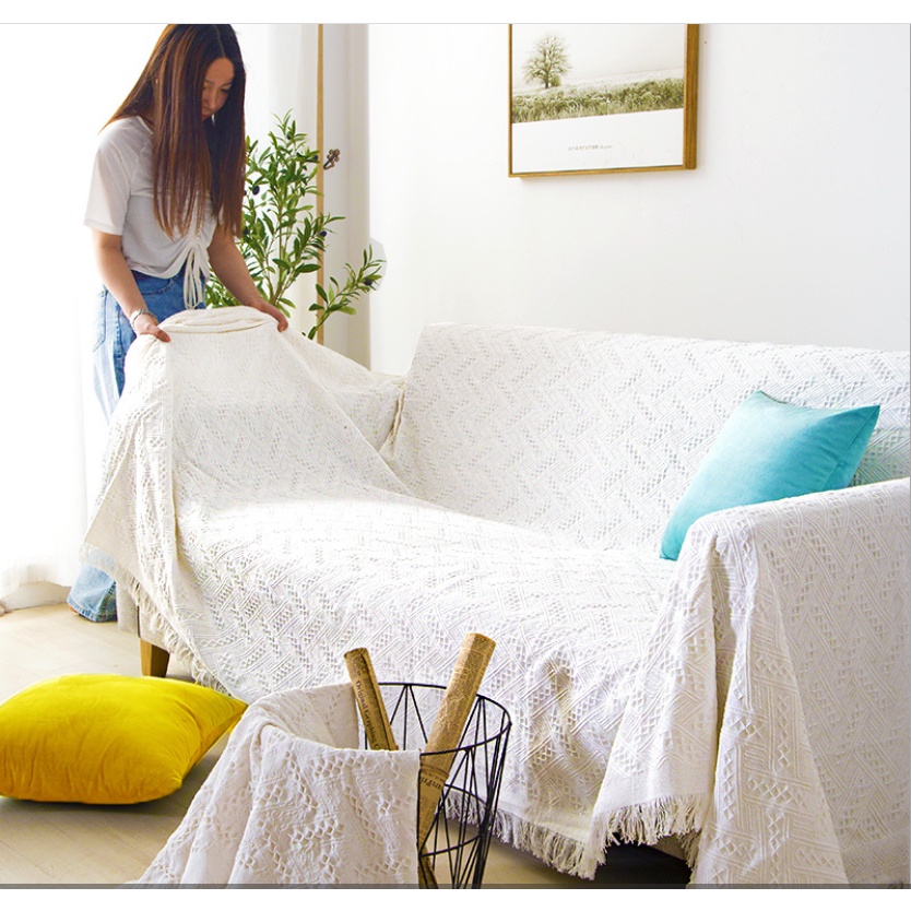 Khăn trải bàn, Thảm phủ ghế Sofa phong cách Bắc Âu Màu Trơn Sang Trọng