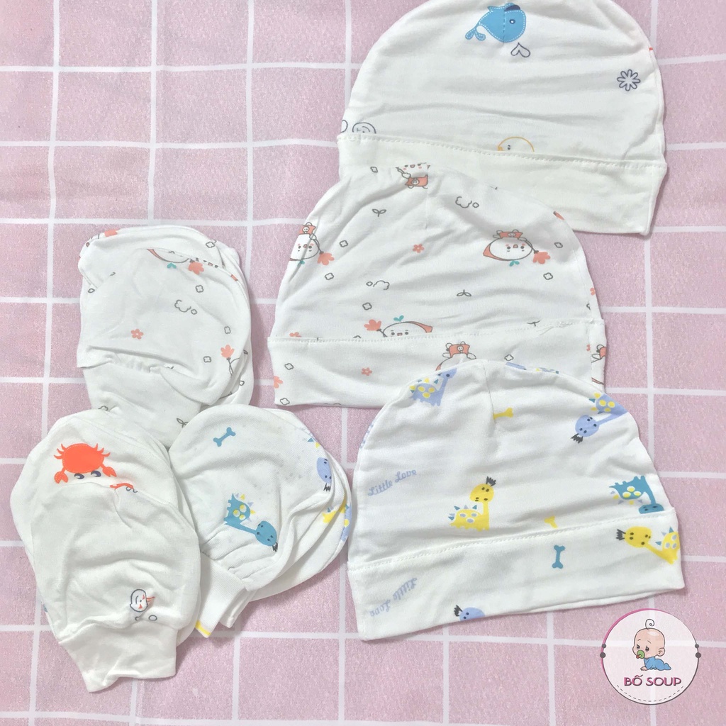 Bao tay bao chân mũ sơ sinh 0-3m, Set đồ cho bé newborn