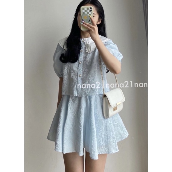 Set áo gấm và chân váy tiểu thư