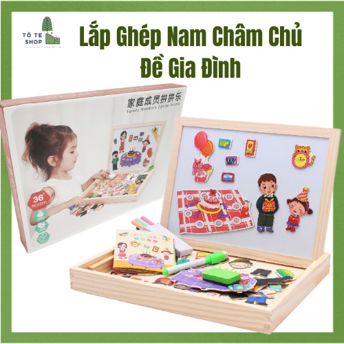 Xếp hình nam châm chủ đề gia đình , lắp ráp trang phục gia đình Family Member kèm bảng 2 mặt , phấn và bút dạ MWZ-2069