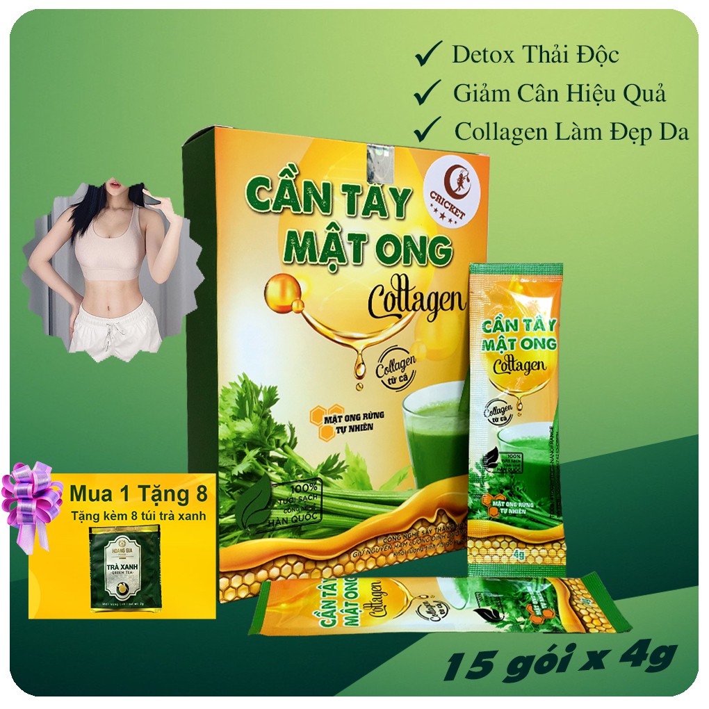 Bột Cần Tây Mật Ong Collagen 60g (15 gói x 4g) hỗ trợ giảm cân, detox thải độc, đẹp dáng sáng da