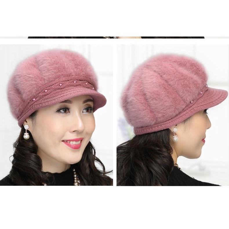 Nón Len Cotton Dày Dặn Giữ Ấm Mùa Đông Thời Trang Cho Nữ Trung Niên