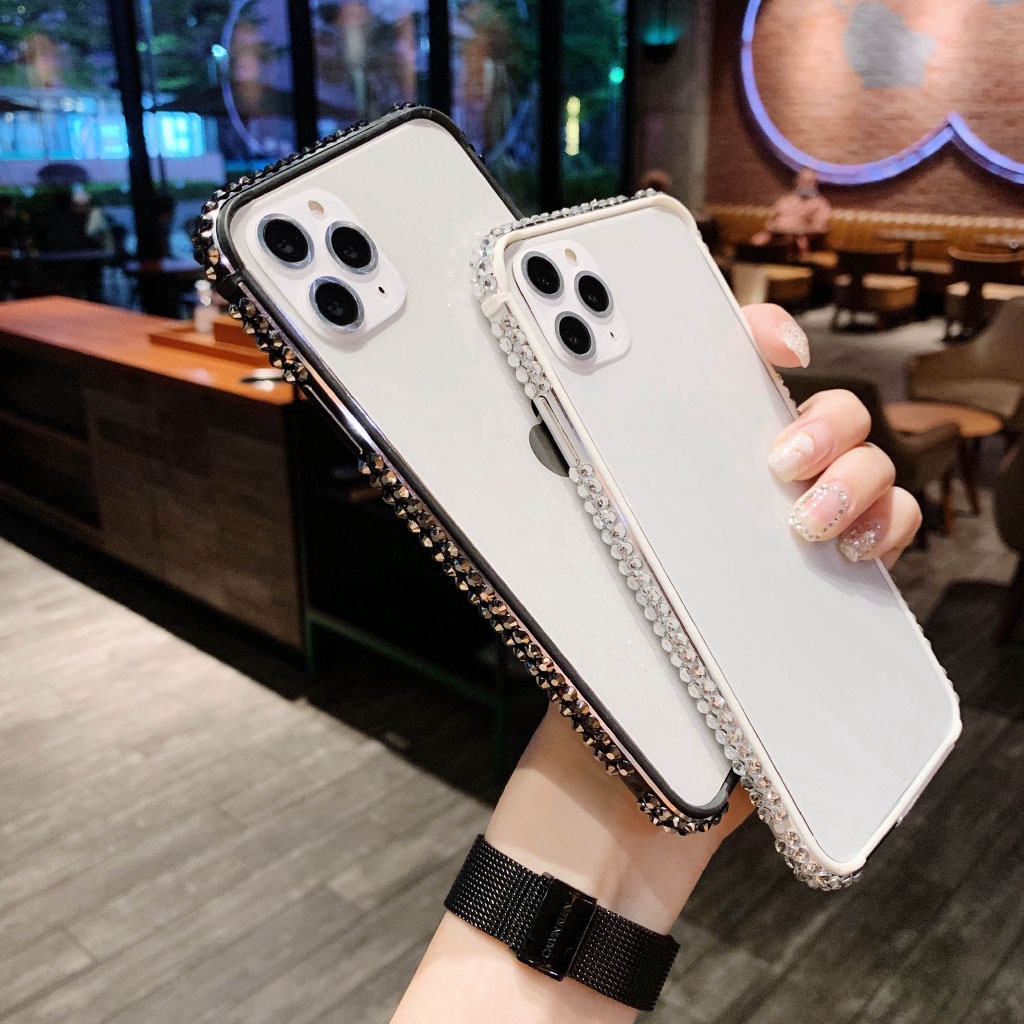 Ốp điện thoại kim loại đính đá màu vàng lấp lánh cho iPhone 6 7 8 Plus X XR XS MAX 11 PRO