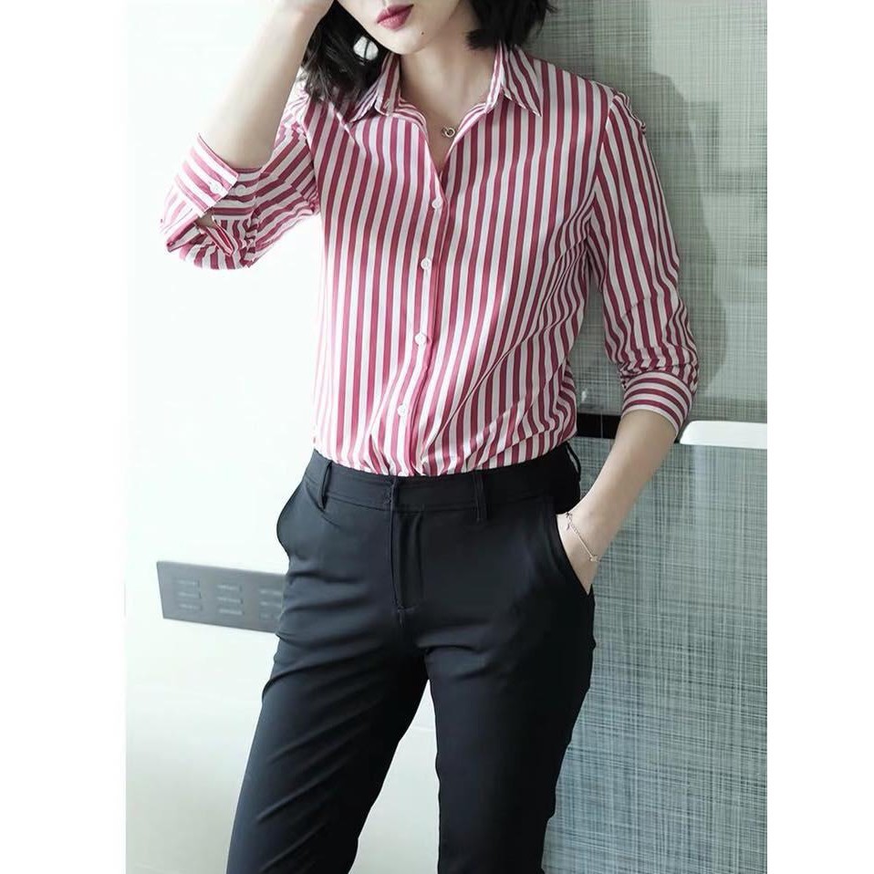 Áo Sơ Mi Nữ Sọc Dài Tay Mã A968 Thời trang Top Fashion Shop Chất sơ mi thoáng mát