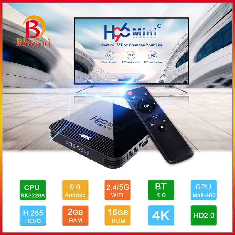 [BLESIYA1] TV Box Android 9.0 H96 Mini H8 RK3228A 2.4G/5G WIFI Set Top Box 2+16GB UK