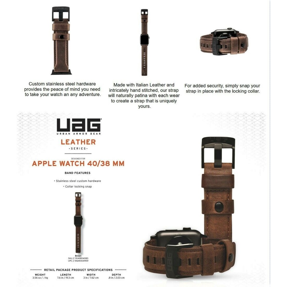 UAG Dây Đeo Bằng Da Mềm Cho Đồng Hồ Thông Minh Apple Watch 6 5 4 3 2 1 41mm 45mm 44mm 42mm / 40mm - 38mm