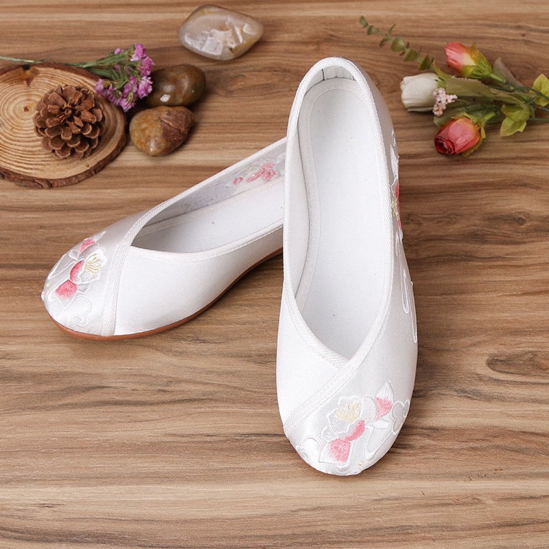 Giày Búp Bê Đế Bằng Mũi Vuông Thêu Họa Tiết Thổ Cẩm Dễ Thương Cho Nữ