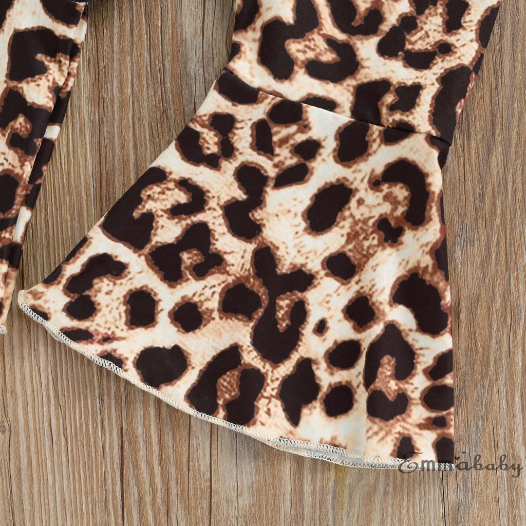 Áo Thun Tay Ngắn Và Quần Dài Ống Loe Họa Tiết Da Báo Cho Bé Gái