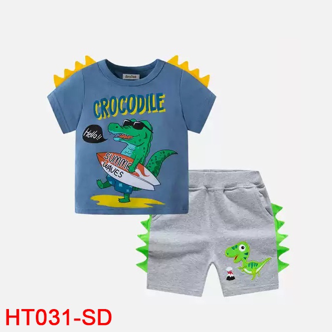 0 - ⚡ SIÊU SALE ⚡ - Bộ bé trai mùa hè, cotton thoáng mát. Hình khủng long cực ngầu - HT031