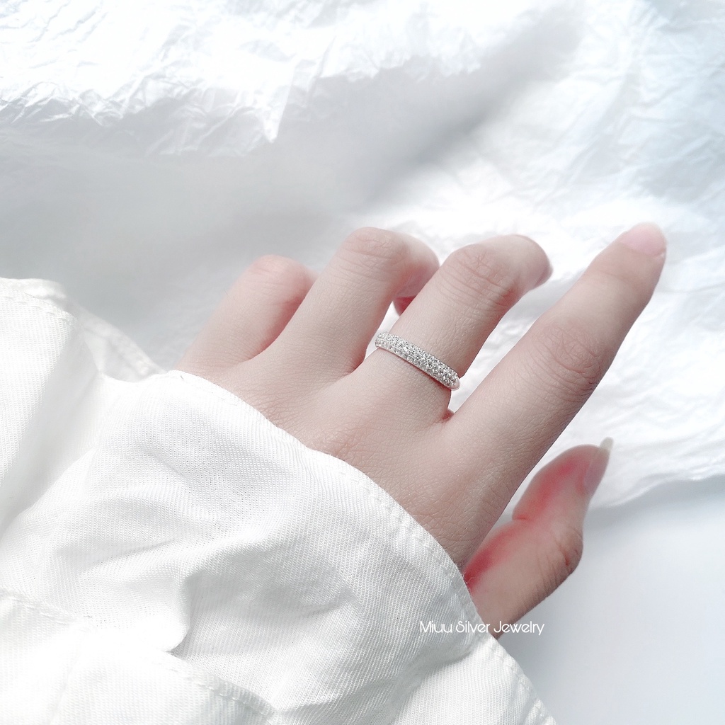 Nhẫn bạc nữ Miuu Silver, nhẫn 3 rải đá lấp lánh Krystal Line Ring