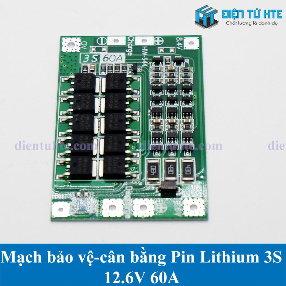 Mạch bảo vệ - cân bằng Pin Lithium 3S 11.1V 12.6V dòng tải 60A [HTE Quy Nhơn CN2]