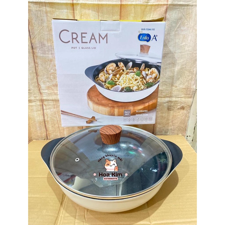Nồi lẩu/chảo lẩu lòng sâu nắp kính 28cm Ecoramic đáy từ hkm Enfa