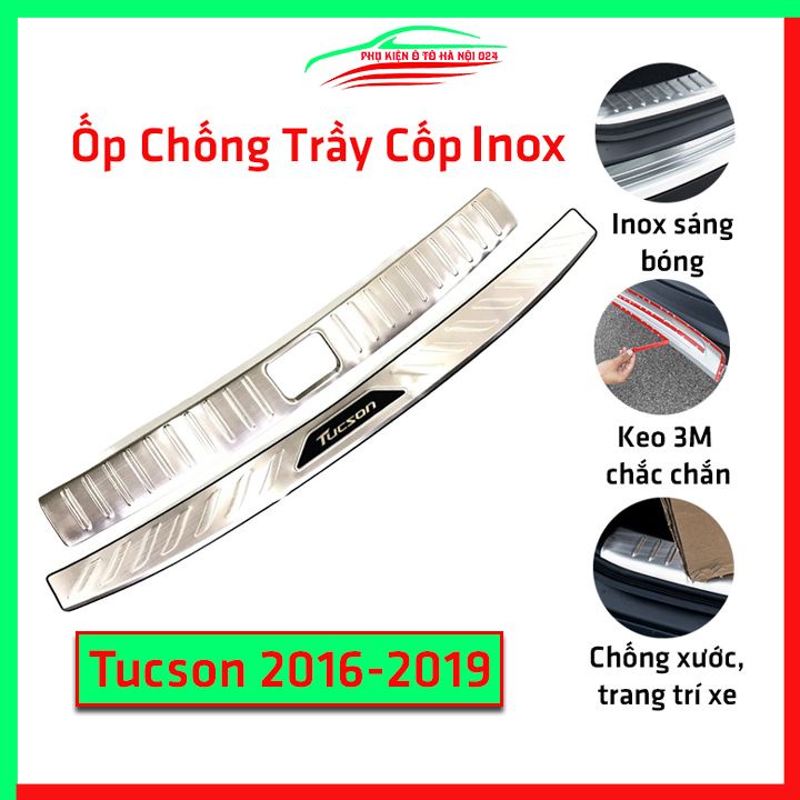 Ốp chống trầy cốp Hyundai Tucson 2016-2019 inox sáng bóng