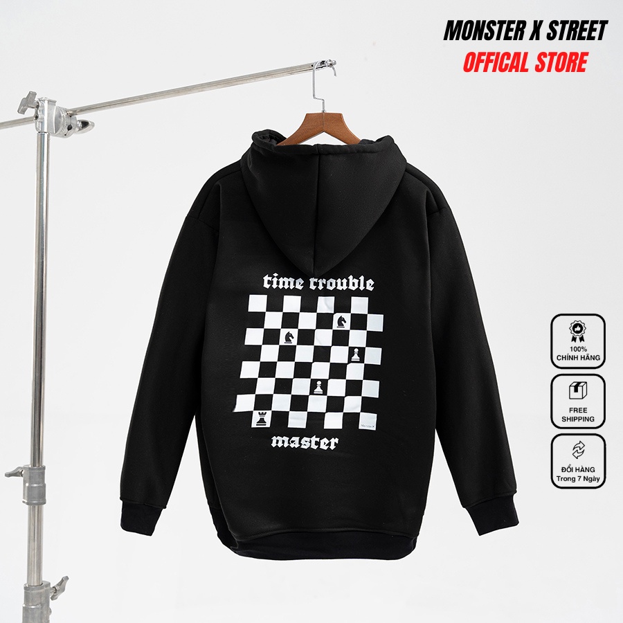 Áo Hoodie nỉ bông Monster X Street Bàn Cờ nam nữ form rộng thu đông Local Brand