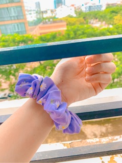 [Ảnh thật - Freeship] Dây cột tóc, dây buộc tóc Srunchies hoa cúc tím