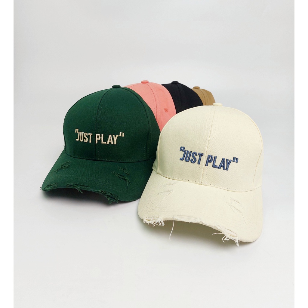 Mũ lưỡi trai thêu chữ JUST PLAY kiểu rách tua thời trang nón kết nam nữ chất kaki cao cấp AQ STORE