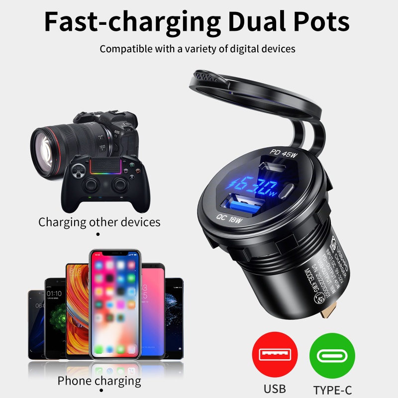 Cục Sạc zzz Power Adapter 45W Type C PD + 18W Cho QC 3.0 USB Chống Nước