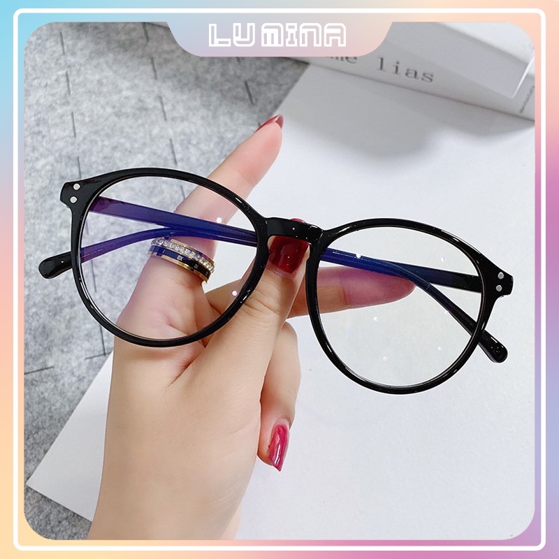 Gọng kính cận thời trang LUMINA ngố tròn dễ thương phong cách Nhật Hàn chống bức xạ và ánh sáng xanh dành cho nữ 076