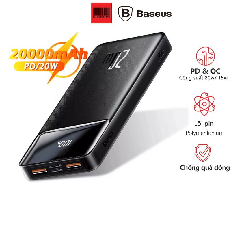 Pin Dự Phòng 20000mAh Baseus Bipow Sạc Nhanh, Màn Hình Led Siêu Mỏng Nhẹ Độ Bền Cao sử dụng lõi Pin Polymer lithium