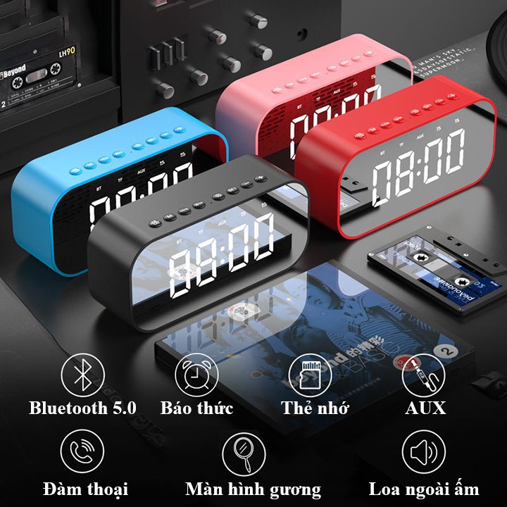 Loa Nghe Nhạc Di Động Mini Bluetooth S5 Hỗ Trợ USB Kiêm Đồng Hồ Báo Thức Và Gương Soi