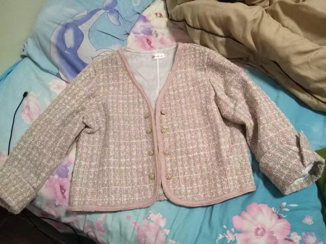 Áo khoác dạ tweed dáng ngắn kẻ ô hồng/ áo khoác dạ cài khuy cổ v hàn quốc