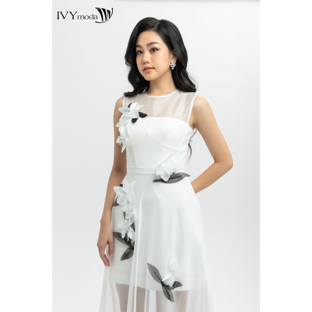 Đầm dạ hội hoa lan phối lưới IVY moda 45S2445