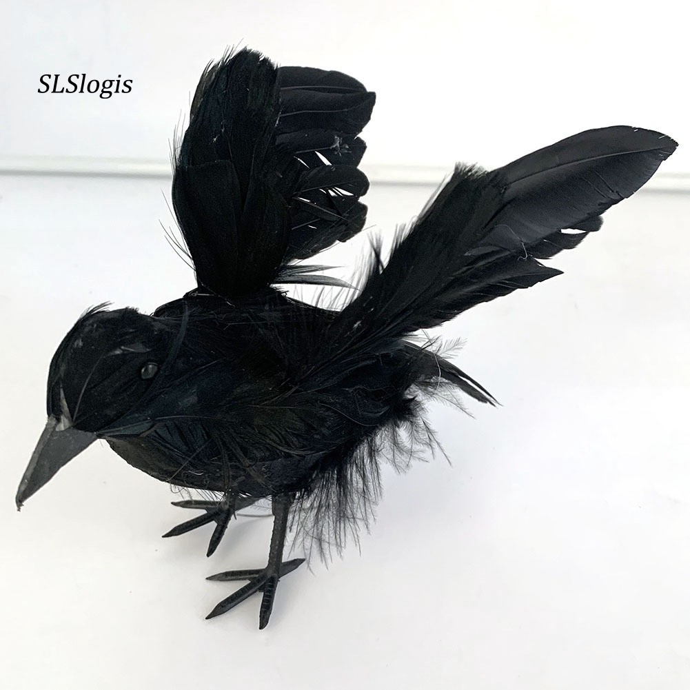 Quạ đen nhân tạo phối lông vũ trang trí sân vườn lễ Halloween