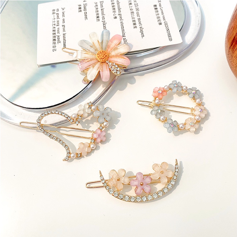 Kẹp tóc đính đá/ngọc trai giả hình hoa phong cách Hàn Quốc cho nữ