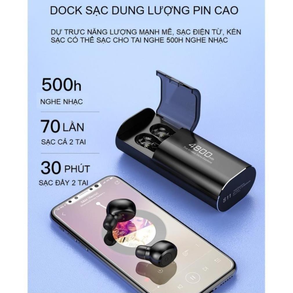Tai Nghe Blutooth- Tai Nghe S11 kiêm sạc dự phòng 4800 mAh, không dây, có thể sử dụng riêng biệt 2 tai cho 2 điện thoại | BigBuy360 - bigbuy360.vn