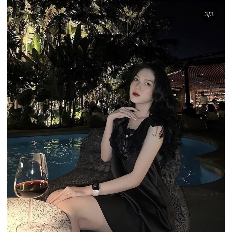 ĐẦM ĐEN NƠ NGỰC CỔ REN BÈO V