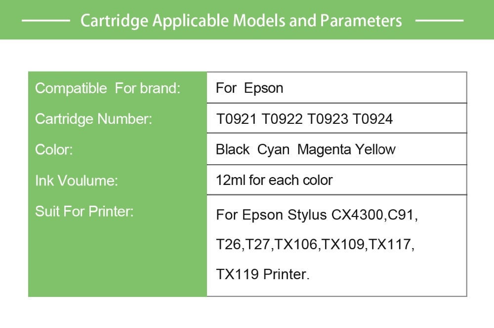 Hộp Mực Thay Thế Cho Máy In Epson T26 T27 Tx106 Tx109 Tx117 Tx119 C51 C91 Cx4300 T0921 921n 92n