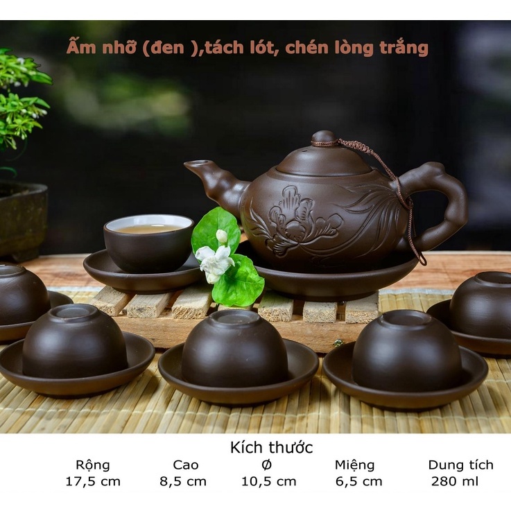 Bộ ấm chén Bát tràng, ấm trà đạo, gốm sứ thủ công, tách pha trà gốm nâu 280ml