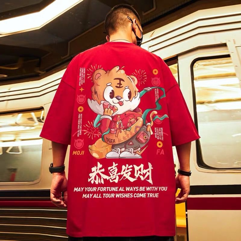 Áo Thun Tay Ngắn Dáng Rộng Cổ Tròn In Họa Tiết Hoạt Hình Phong Cách hip hop Thời Trang Mùa Hè Cho Nam size M-8XL
