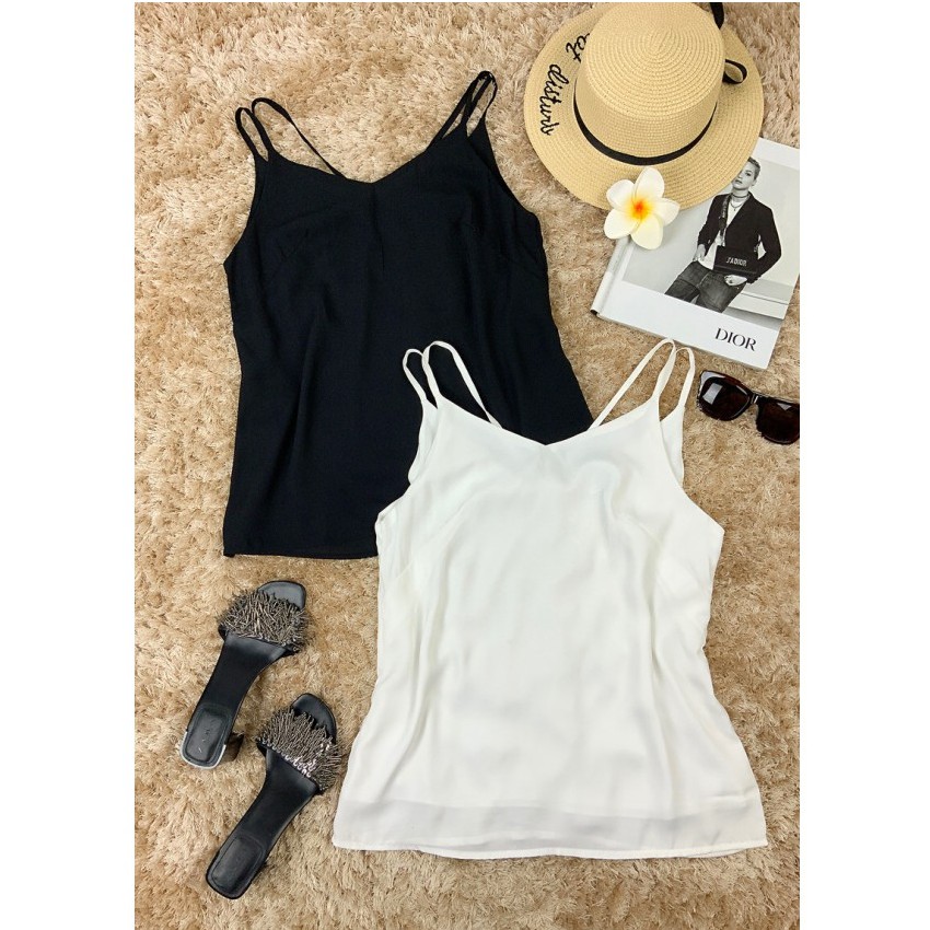 ⚡️Hàng QC⚡️ Áo hai dây phối 2 lớp trơn thời trang trẻ công sở, đi chơi, đi tiệc trắng đen đỏ xanh nâu da