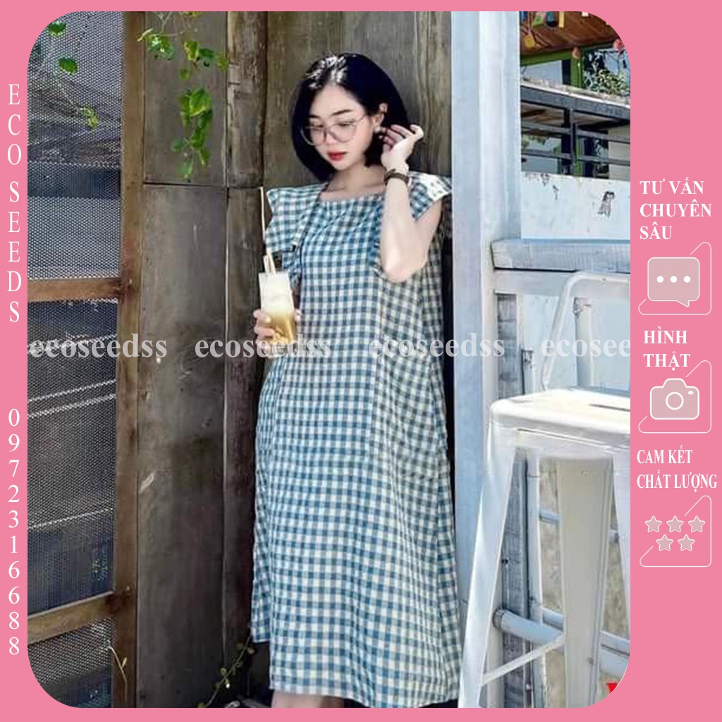 VÁY BẦU KẺ CARO DÁNG SUÔNG CỔ VUÔNG CÓ TÚI - ĐẦM BẦU CÔNG SỞ THIẾT KẾ TRẺ TRUNG ĐI LÀM ĐI CHƠI ĐỀU ĐẸP
