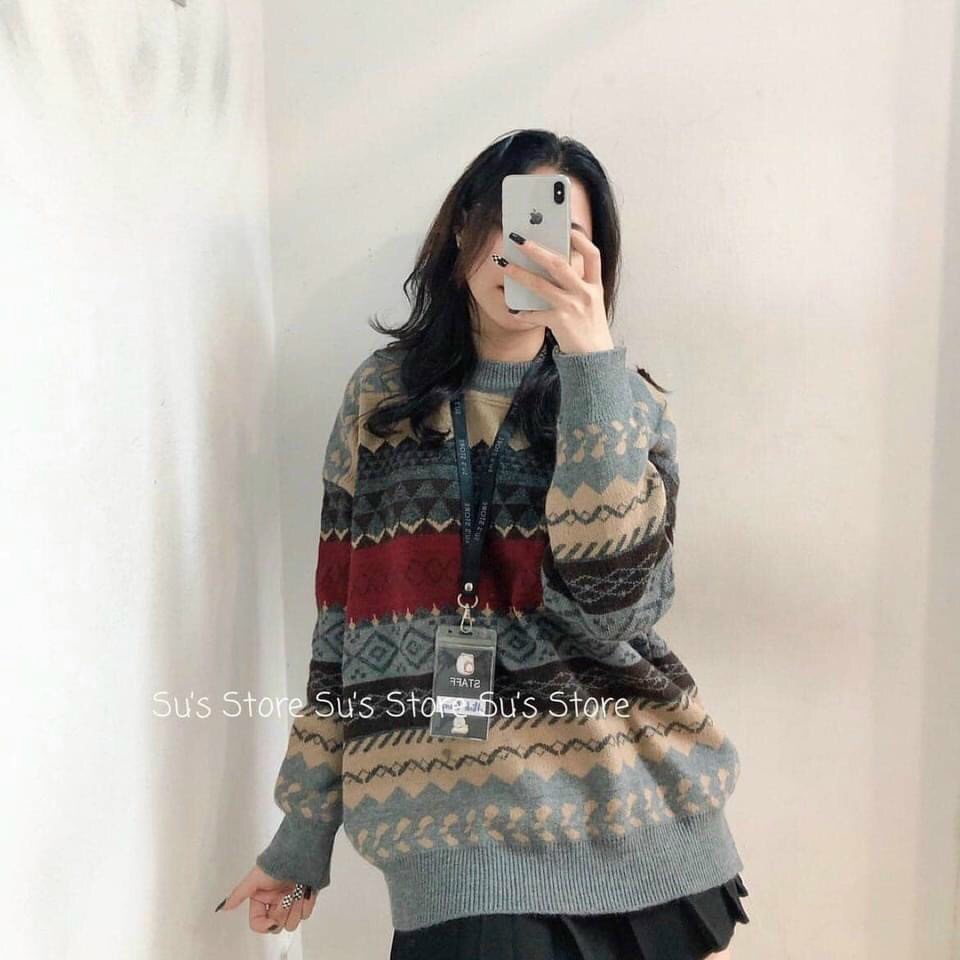 Áo len thổ cẩm họa tiết hàng Quảng Châu cao cấp phom rộng siêu đẹp | BigBuy360 - bigbuy360.vn