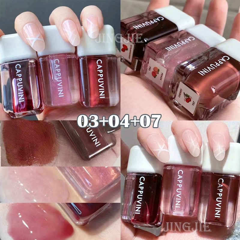 Cappuvini Son bóng trong suốt dưỡng ẩm không thấm nước thiết kế hình viên kẹo dễ thương