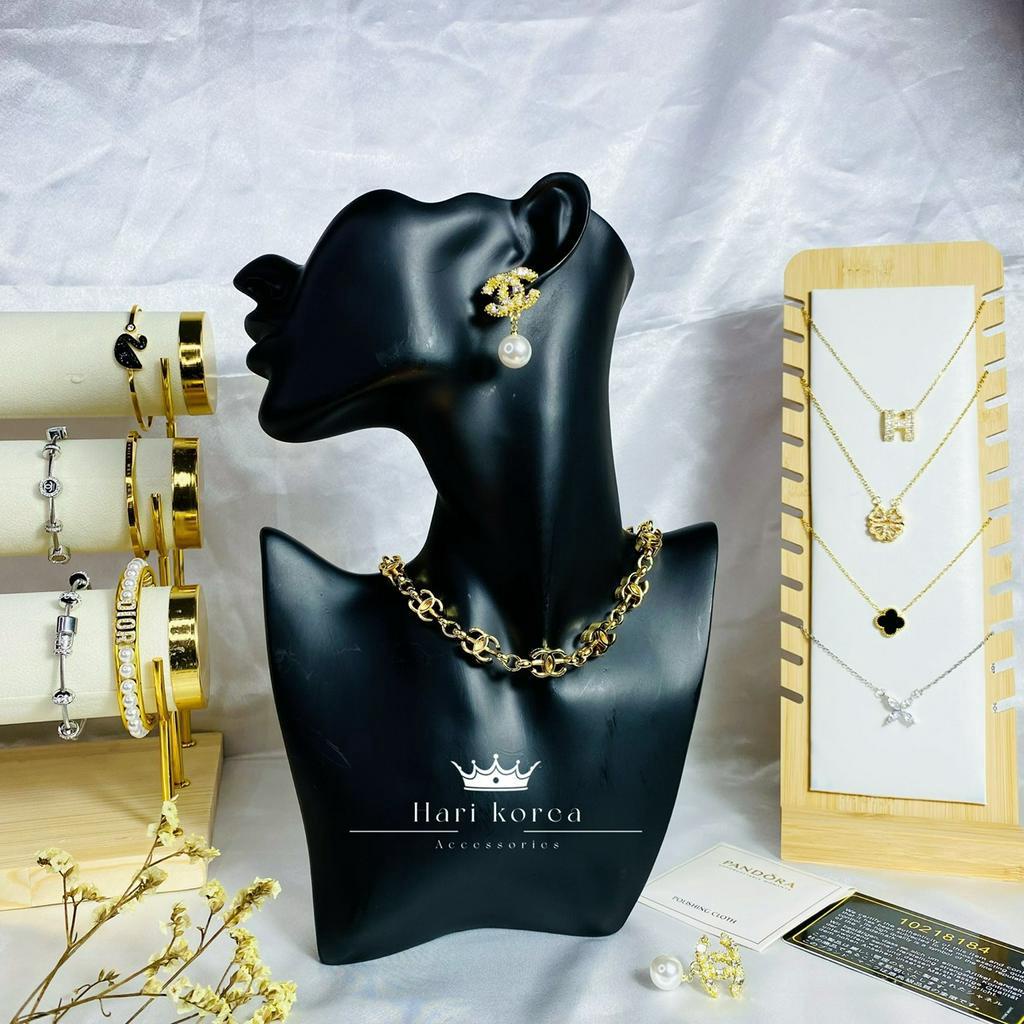 Sét trang sức hãng CN cao cấp, vòng cổ &amp; bông tai thời trang sành điệu, phụ kiện trang sức nữ Harikorea accessories