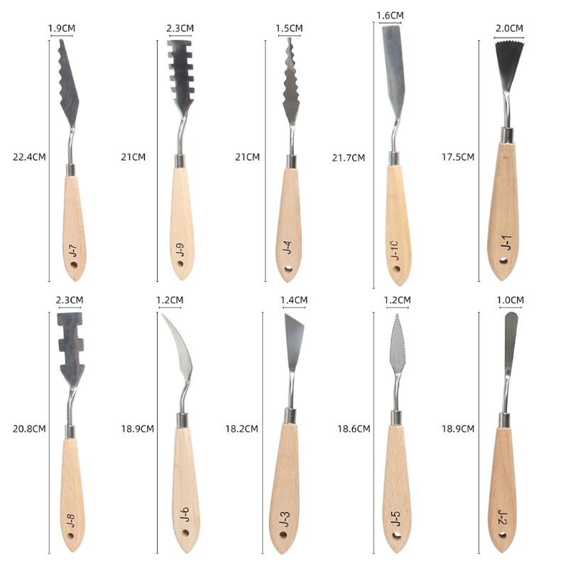 Set 10 Dao Trộn Màu Vẽ Tranh Sơn Dầu Bằng Thép Không Gỉ